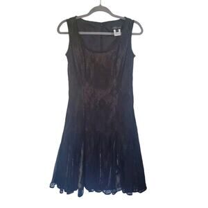 Tadashi Shoji Black Netted and Floral Lace Knee Length Gothic Dress, Size 6
